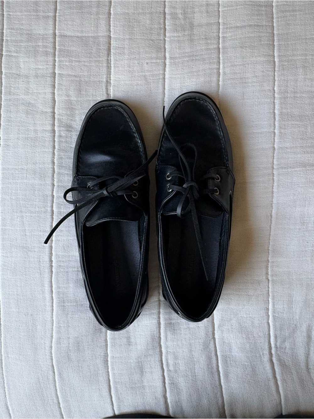 Pêche Women's Black Leather Flora Loafers Boat Shoes